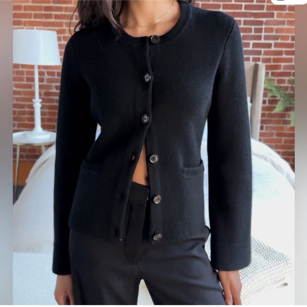 Quince structured Black Button-Front Cardigan - Picture 2 of 5